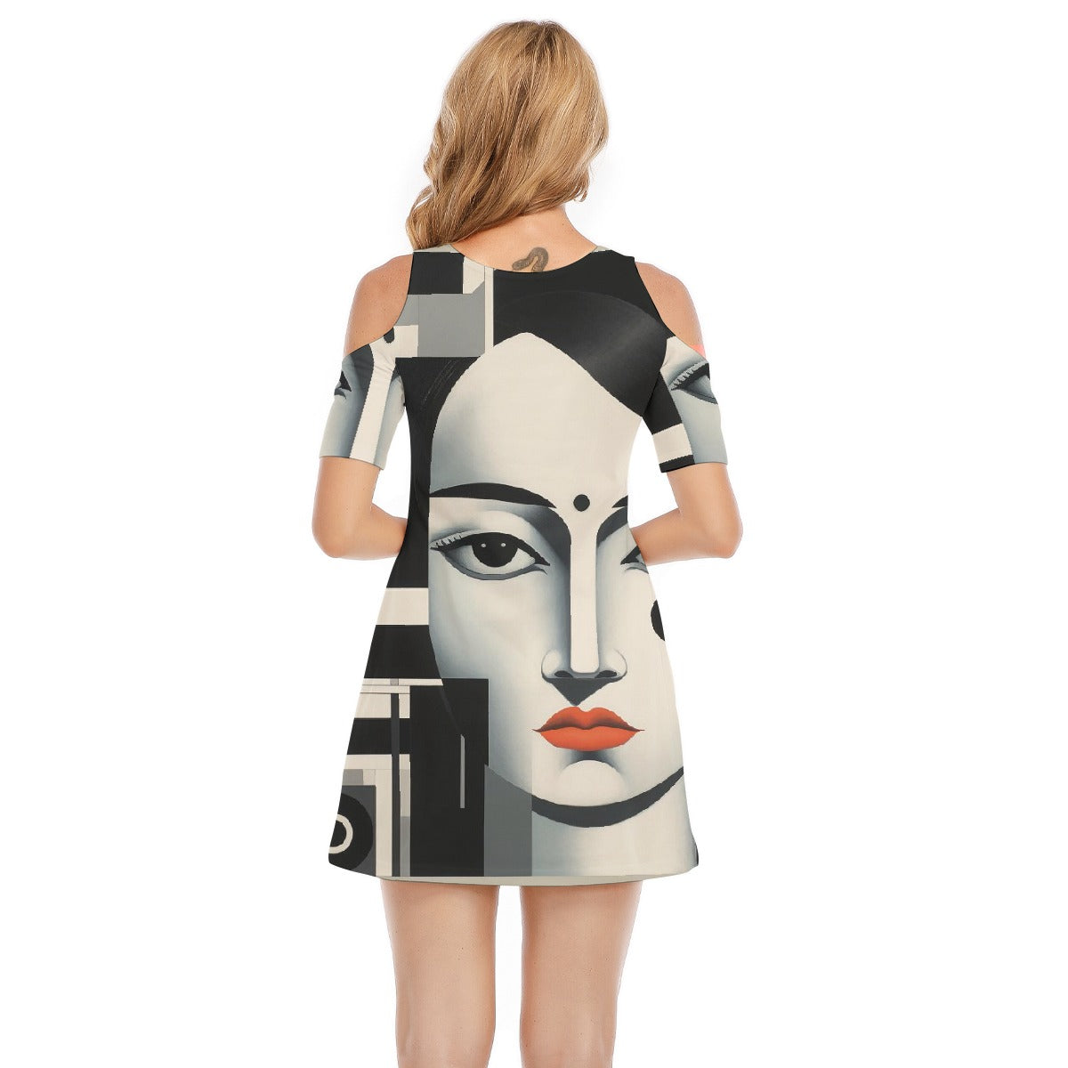 All-Over Print Women's Cold Shoulder Dress | 190GSM Cotton