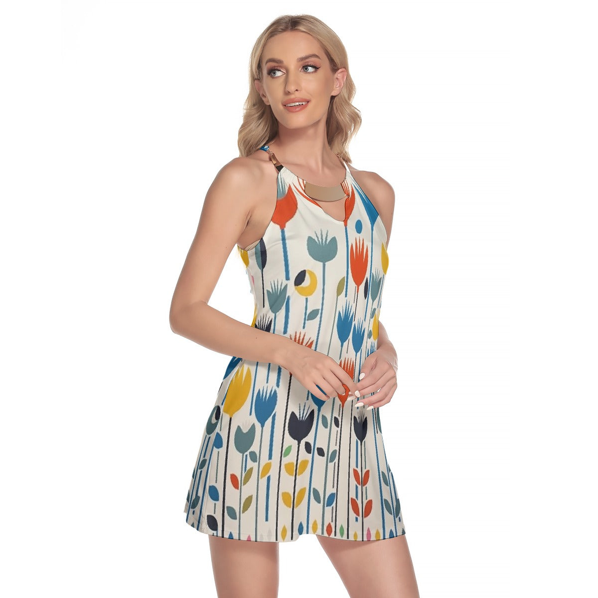 All-Over Print Women's Round Neck Above Knee Dress