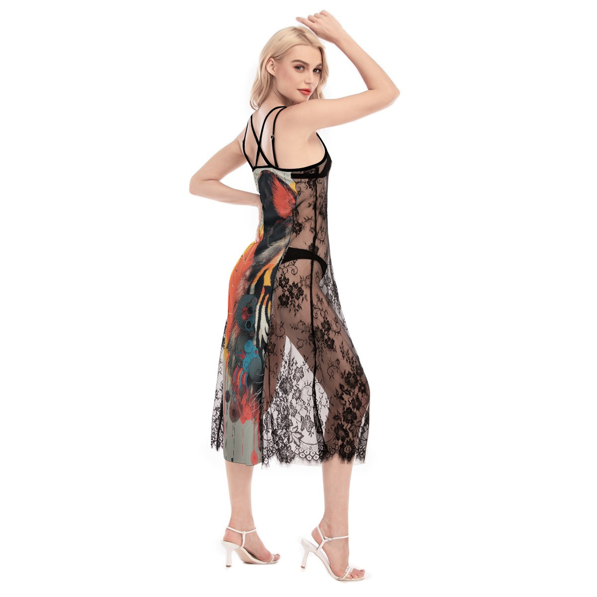 All-Over Print Women's Lace Cami Cross Back Dress