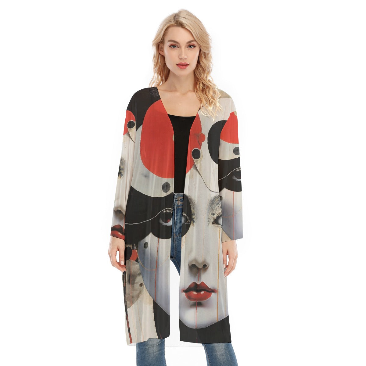 All- Over Print Women's Long Sleeve Mesh Cardigan