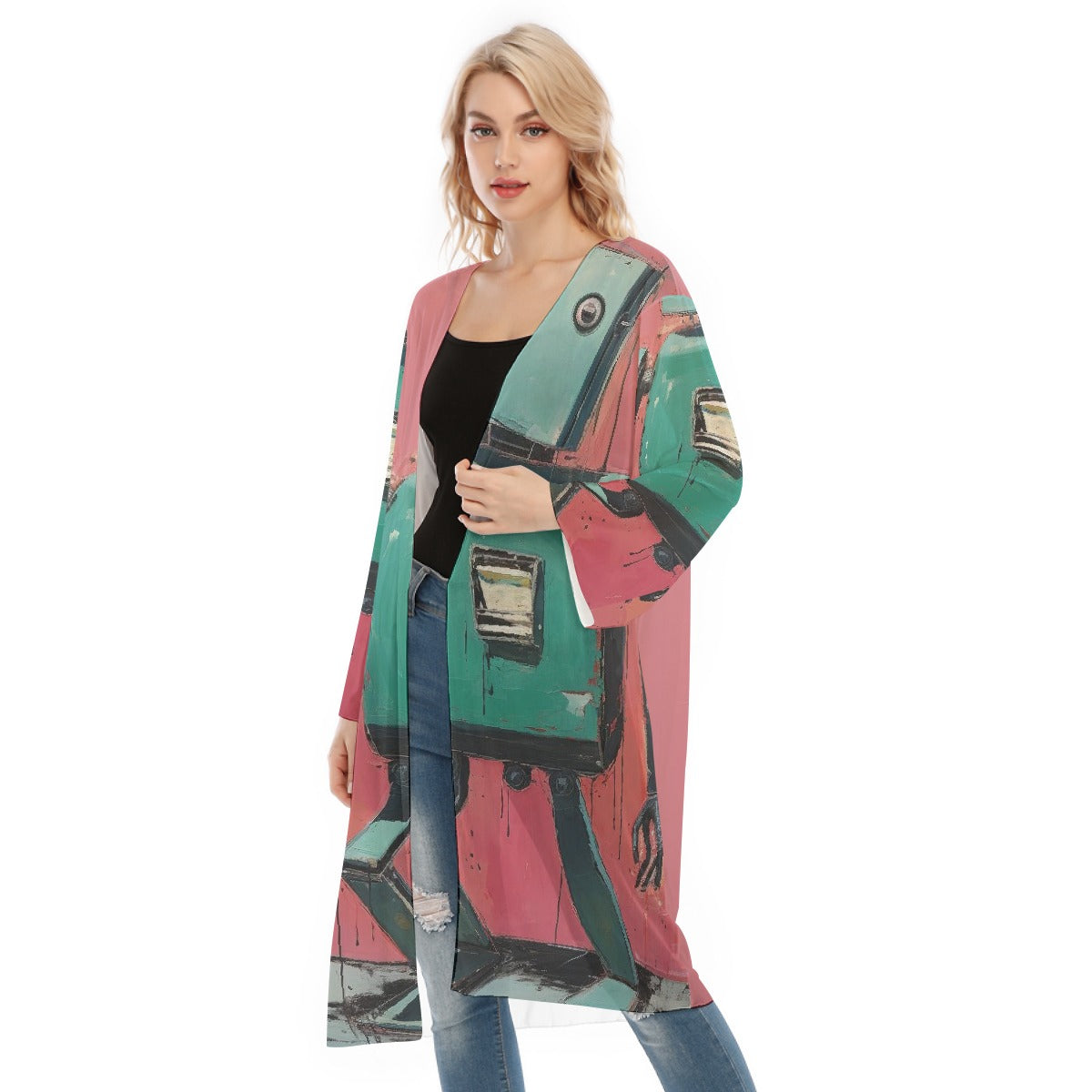 All- Over Print Women's Long Sleeve Mesh Cardigan