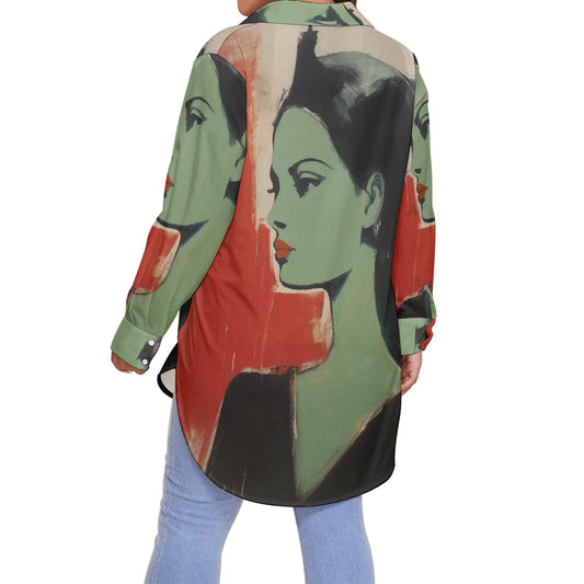 All-Over Print Women's Shirt With Long Sleeve(Plus Size)