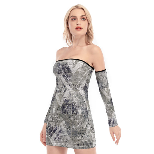 All-Over Print Women's Off-shoulder Back Lace-up Dress