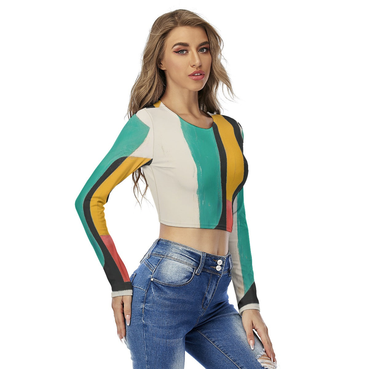 All-Over Print Women's Round Neck Crop Top T-Shirt