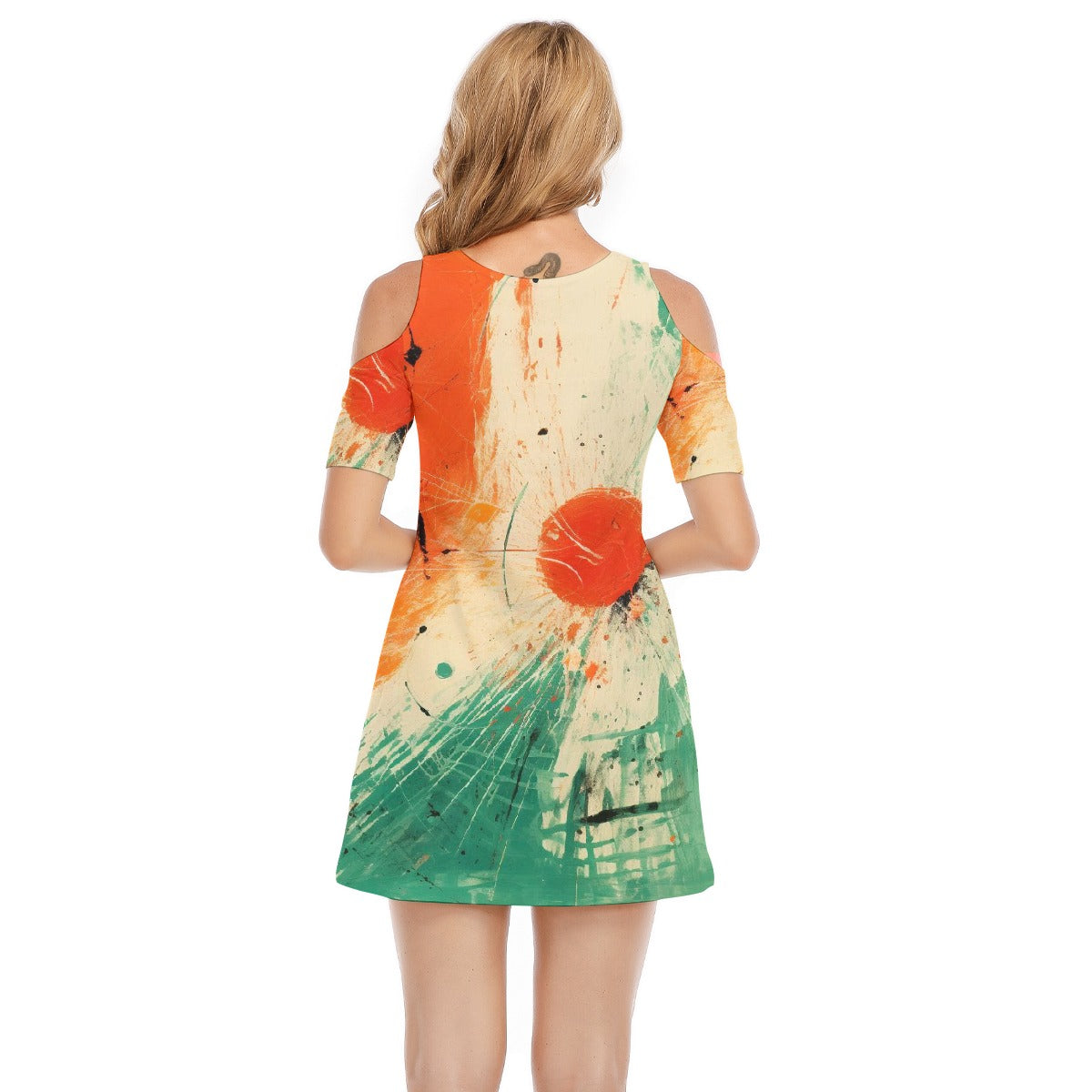 All-Over Print Women's Cold Shoulder Dress | 190GSM Cotton