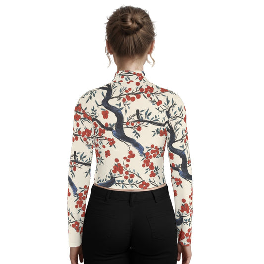 Eco-Friendly All-Over Print Women's Turtleneck T-shirt With Long Sleeve