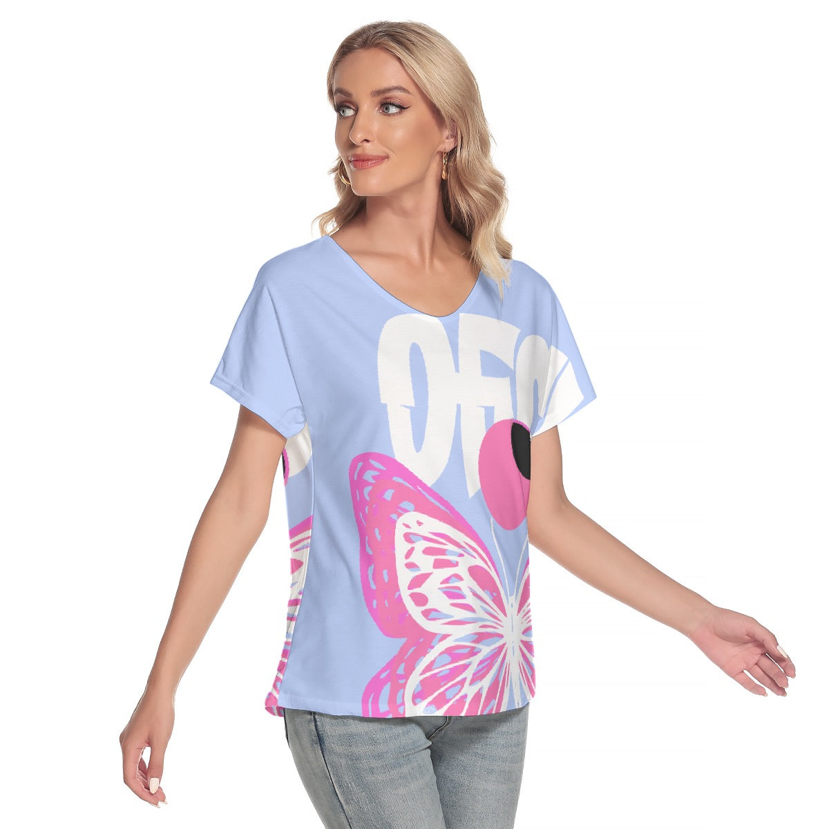 All-Over Print Women's Loose V-neck Short Sleeve T-shirt