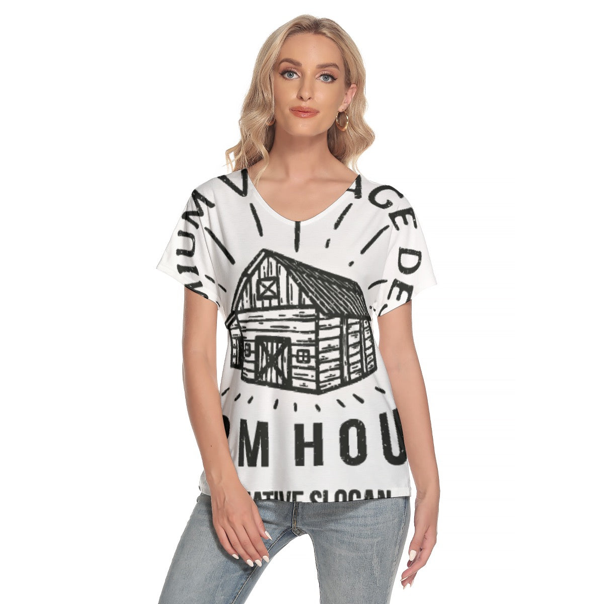 All-Over Print Women's Loose V-neck Short Sleeve T-shirt