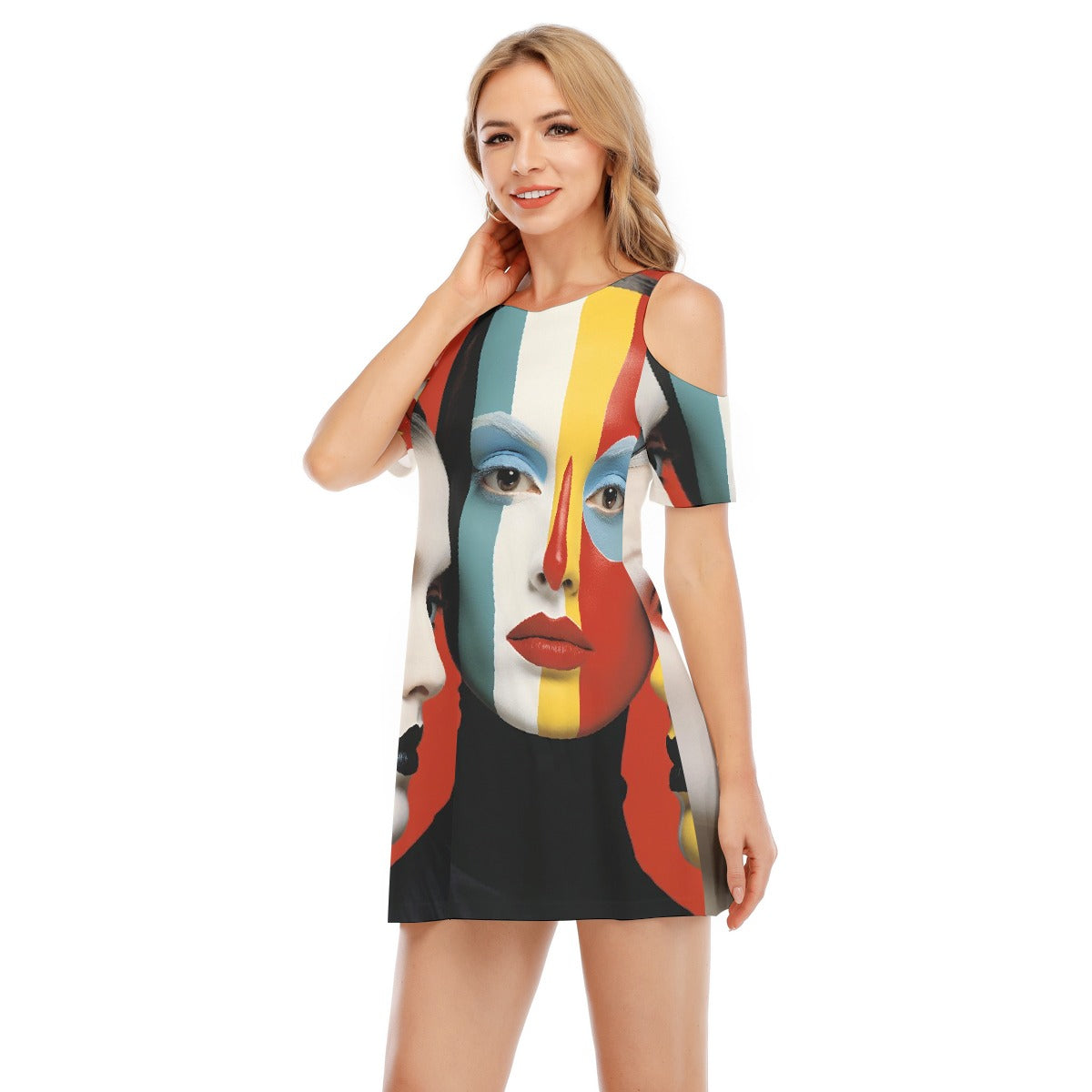 All-Over Print Women's Cold Shoulder Dress | 190GSM Cotton