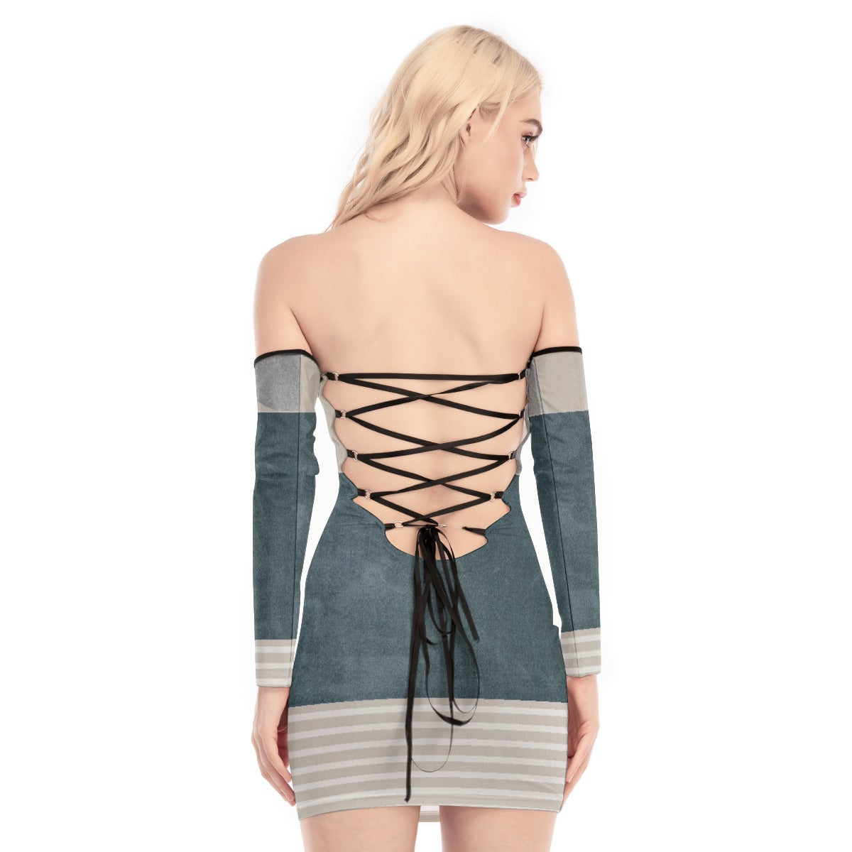 All-Over Print Women's Off-shoulder Back Lace-up Dress