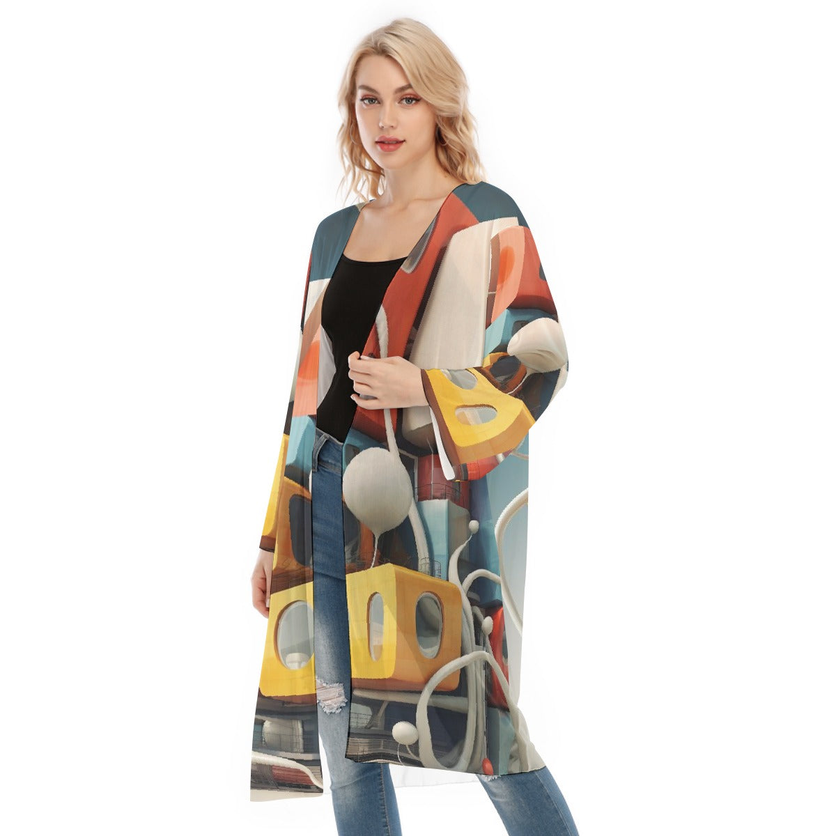 All- Over Print Women's Long Sleeve Mesh Cardigan