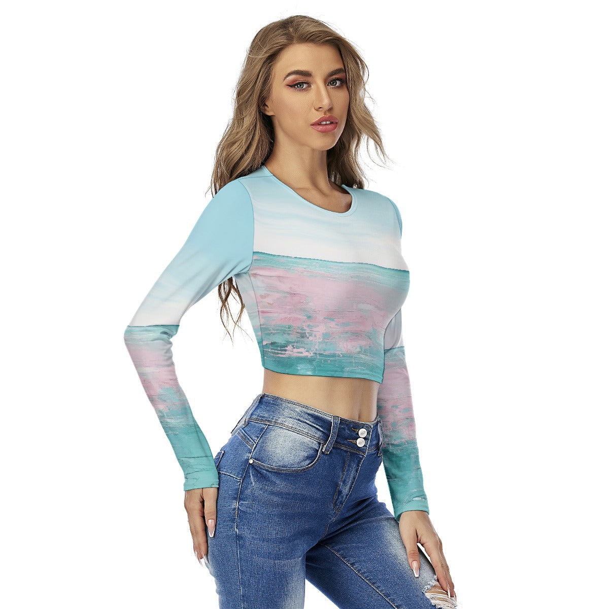 All-Over Print Women's Round Neck Crop Top T-Shirt