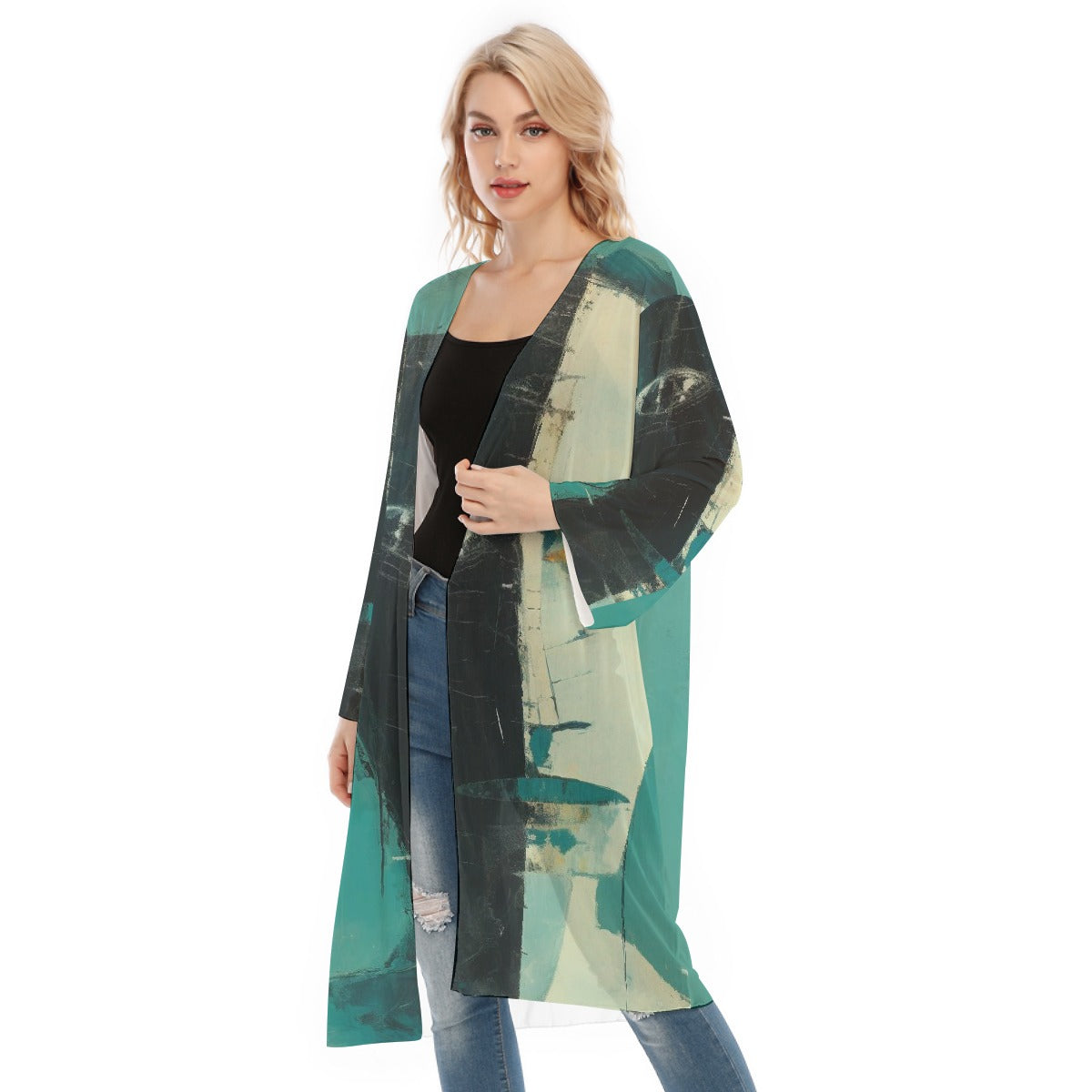 All- Over Print Women's Long Sleeve Mesh Cardigan