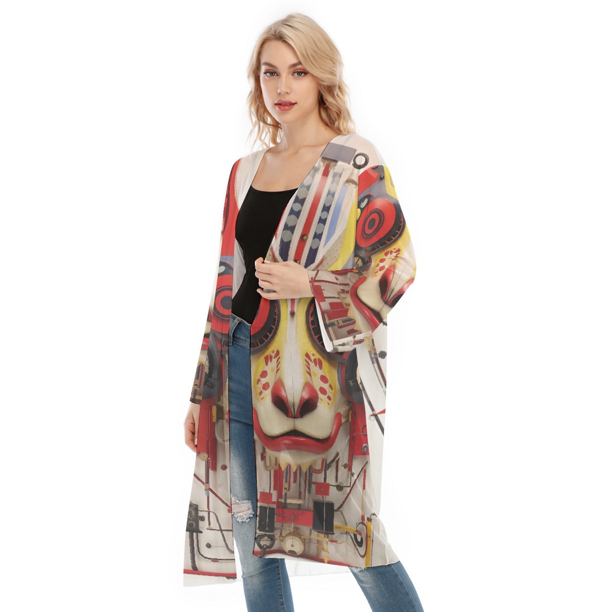 All- Over Print Women's Long Sleeve Mesh Cardigan