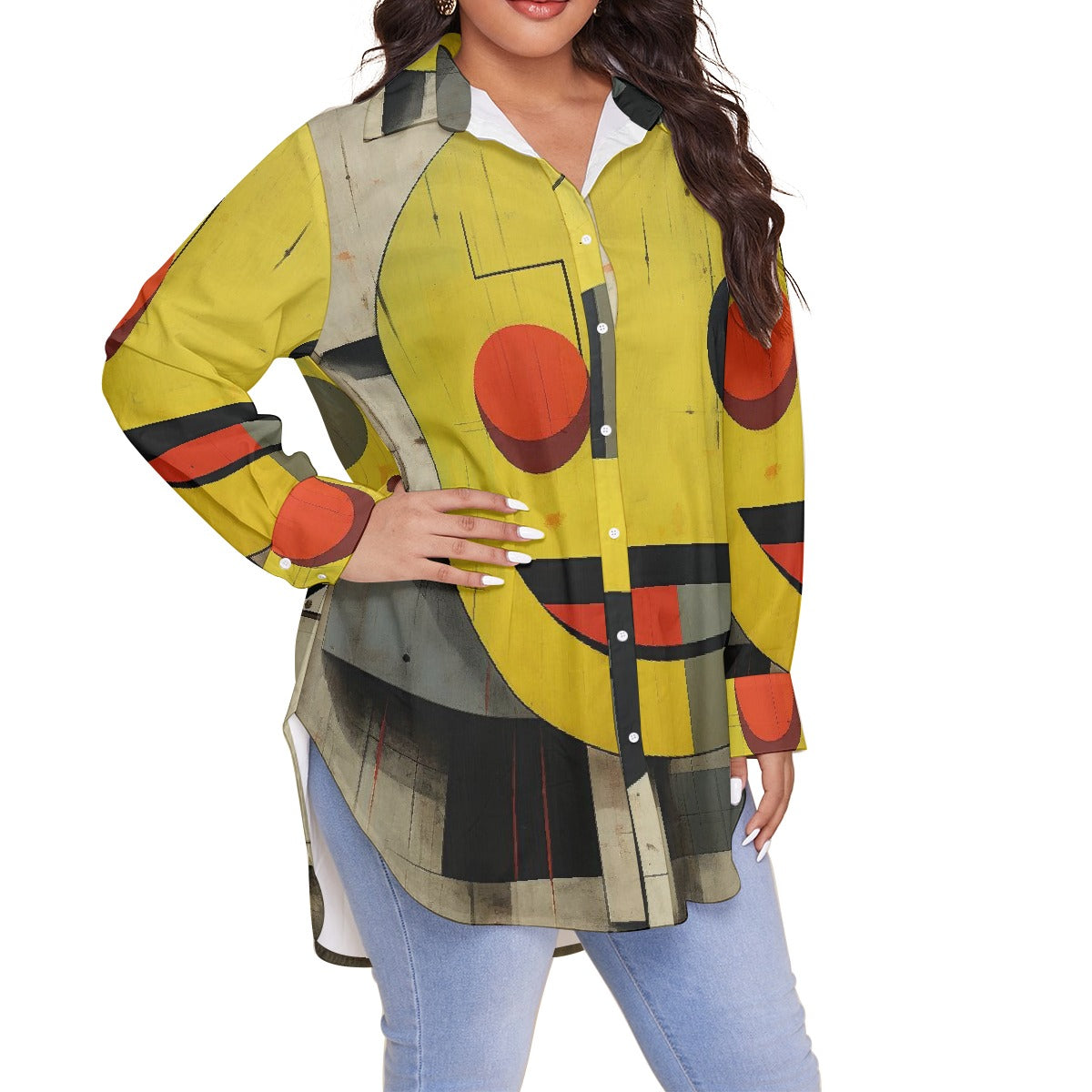 All-Over Print Women's Shirt With Long Sleeve(Plus Size)