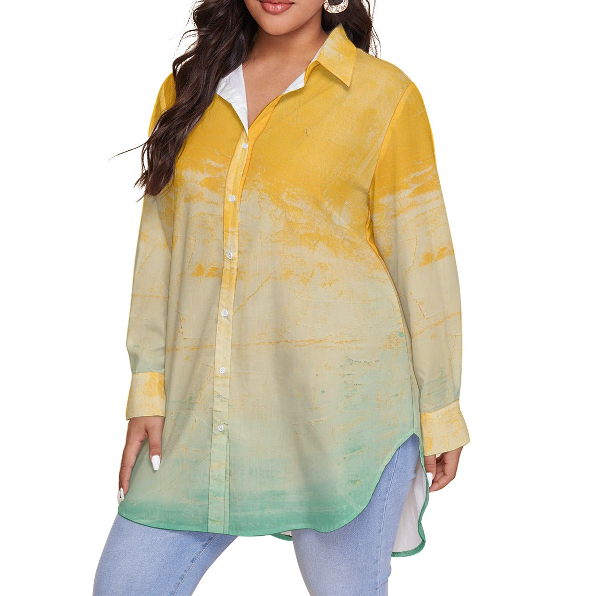 All-Over Print Women's Shirt With Long Sleeve(Plus Size)