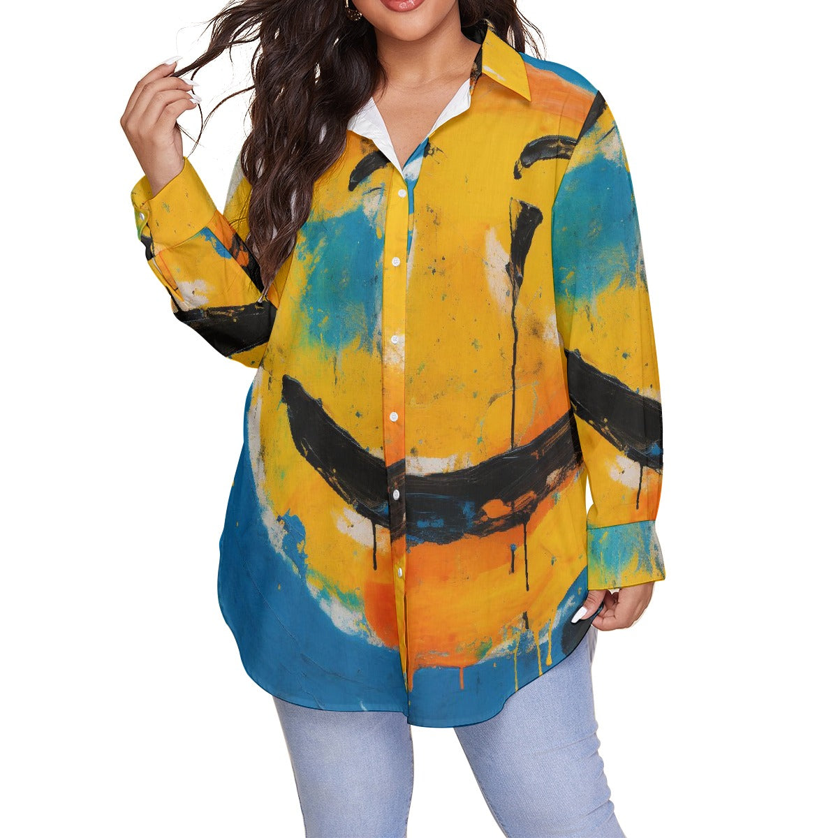 All-Over Print Women's Shirt With Long Sleeve(Plus Size)