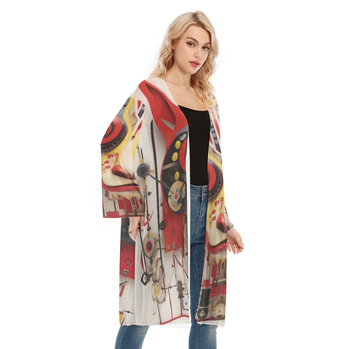 All- Over Print Women's Long Sleeve Mesh Cardigan