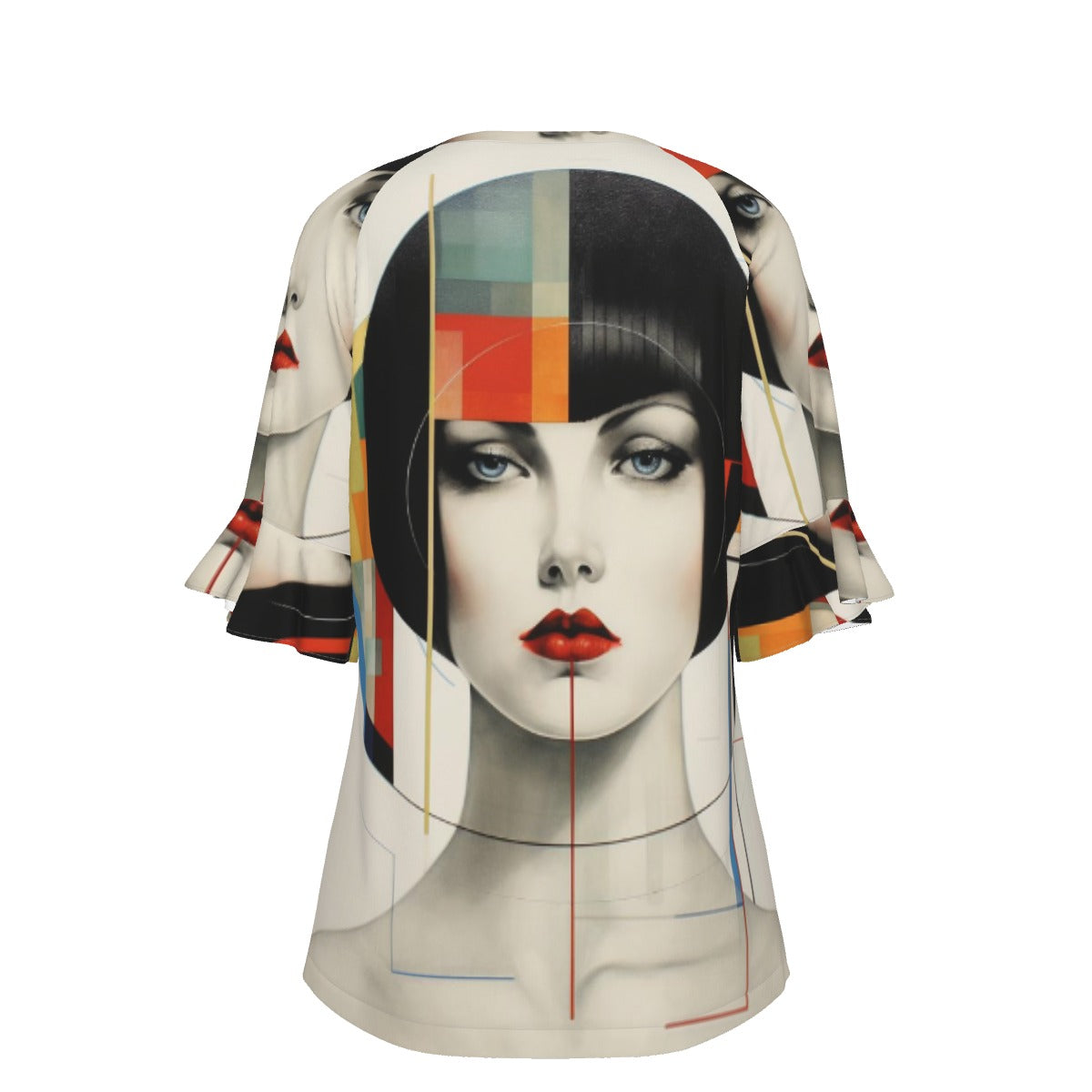 All-Over Print V-neck Women's T-shirt With Bell Sleeve