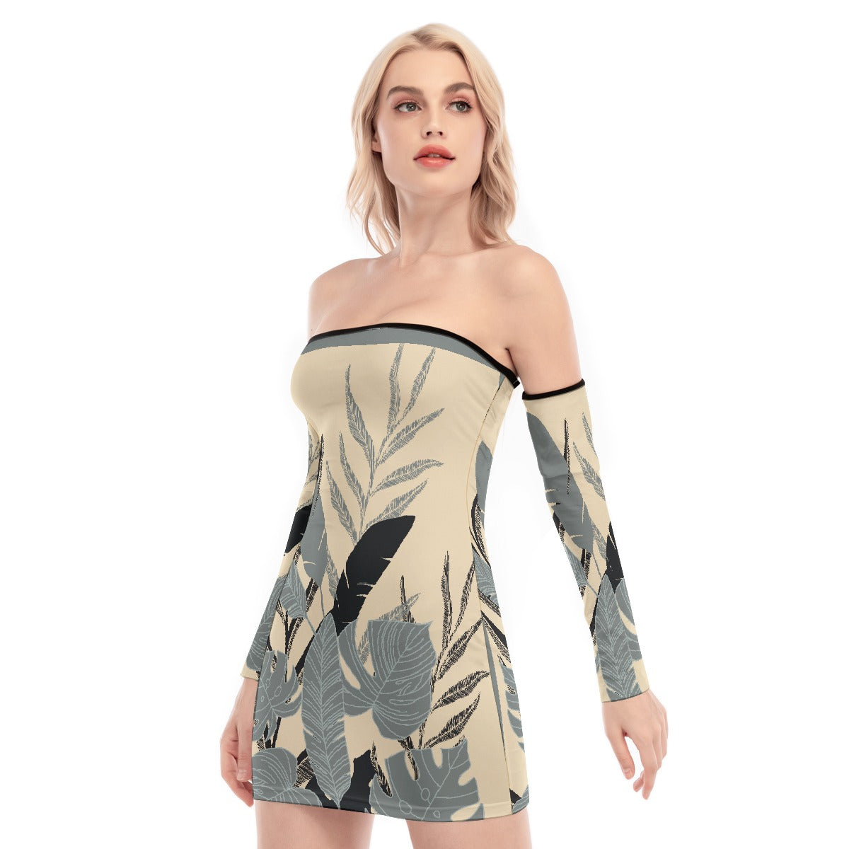 All-Over Print Women's Off-shoulder Back Lace-up Dress