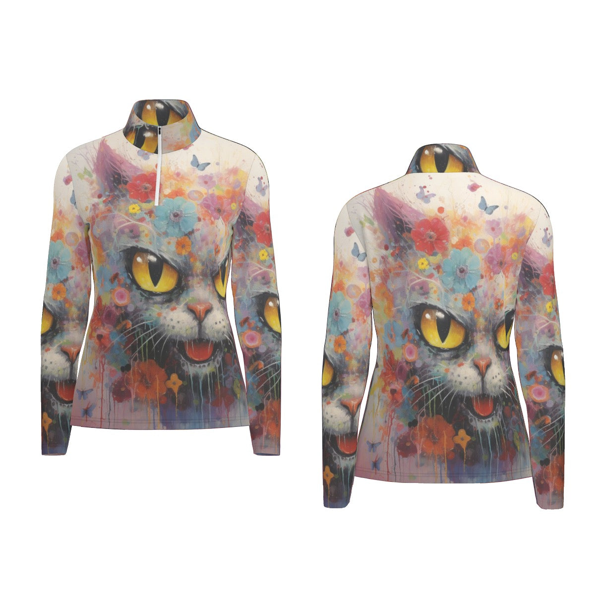 All-Over Print Women's Sports Collar Jersey With Long Sleeve