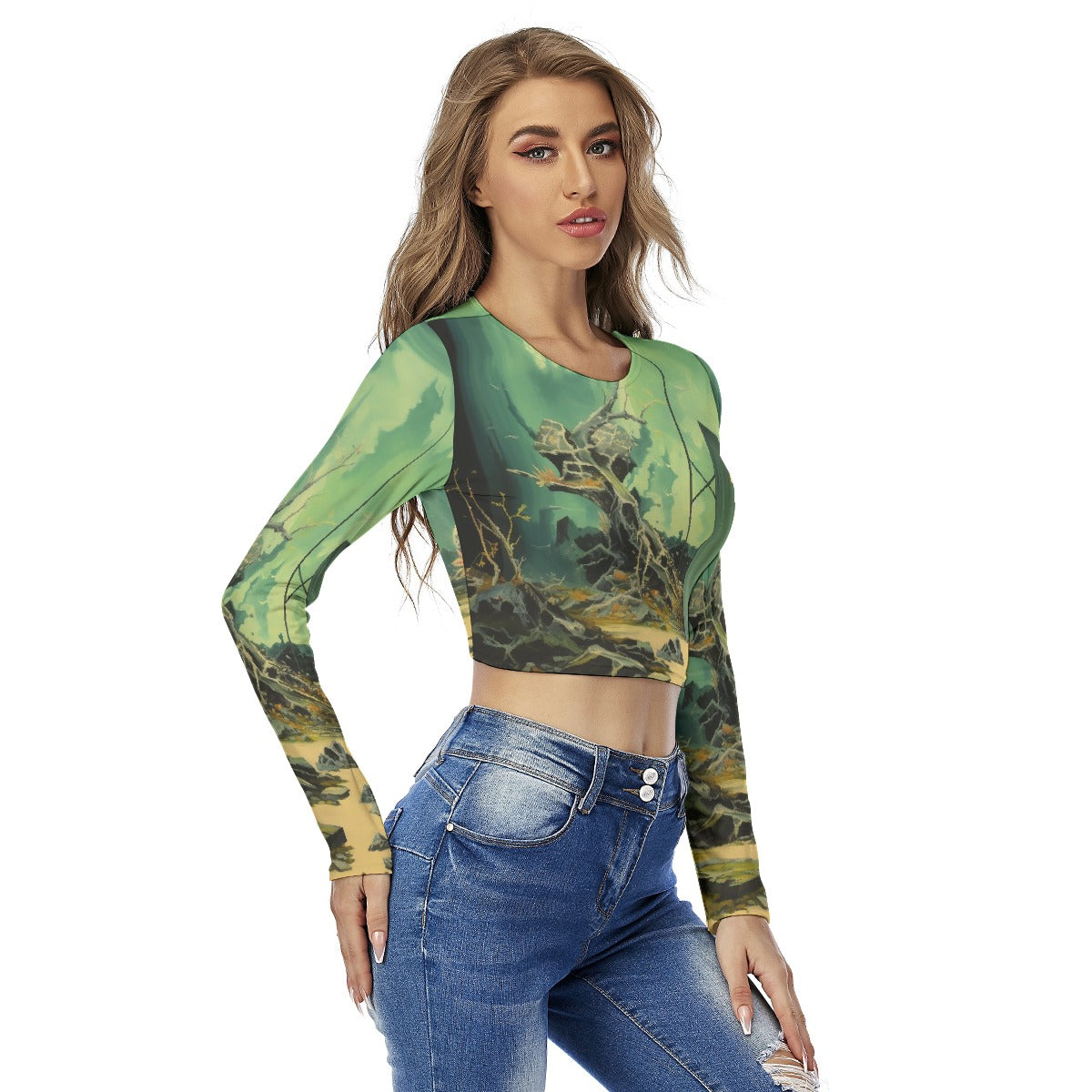 All-Over Print Women's Round Neck Crop Top T-Shirt