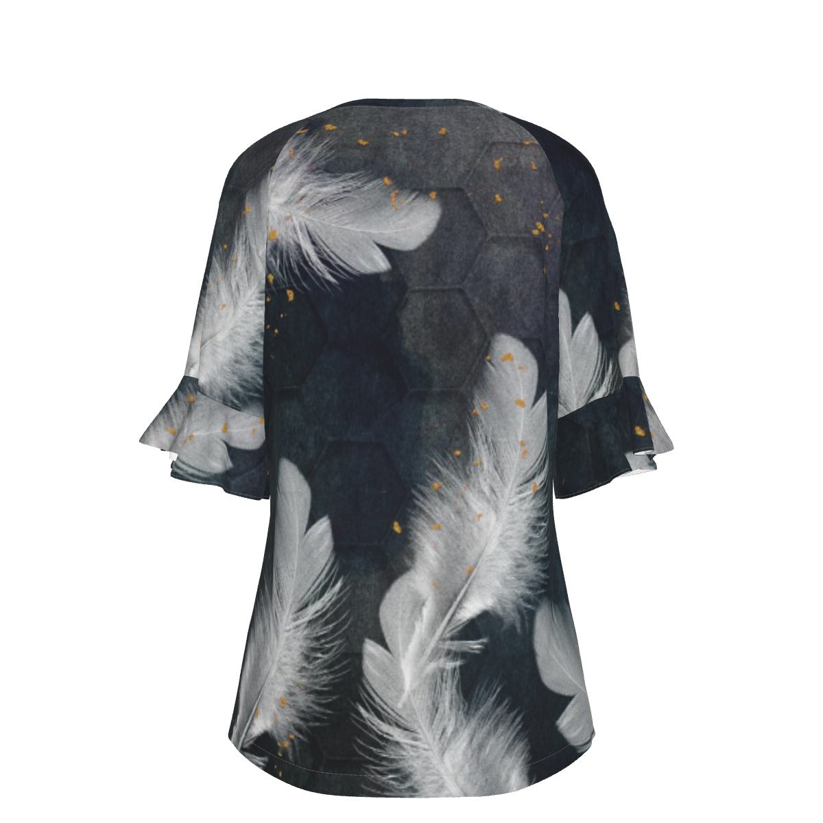 All-Over Print V-neck Women's T-shirt With Bell Sleeve