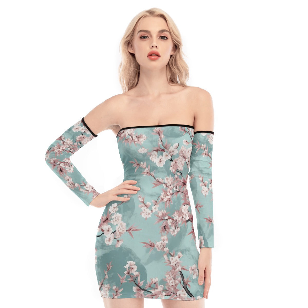 All-Over Print Women's Off-shoulder Back Lace-up Dress