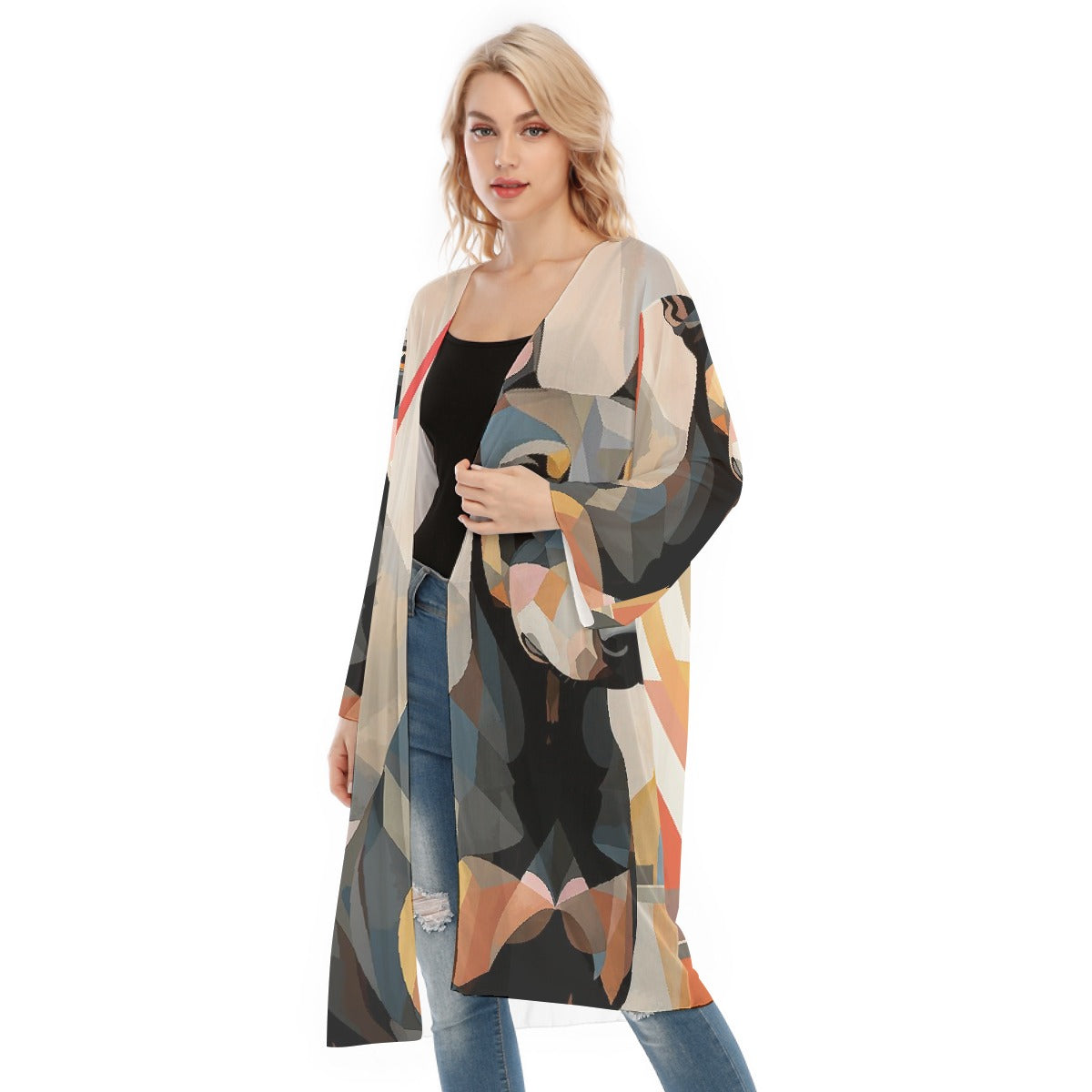 All- Over Print Women's Long Sleeve Mesh Cardigan