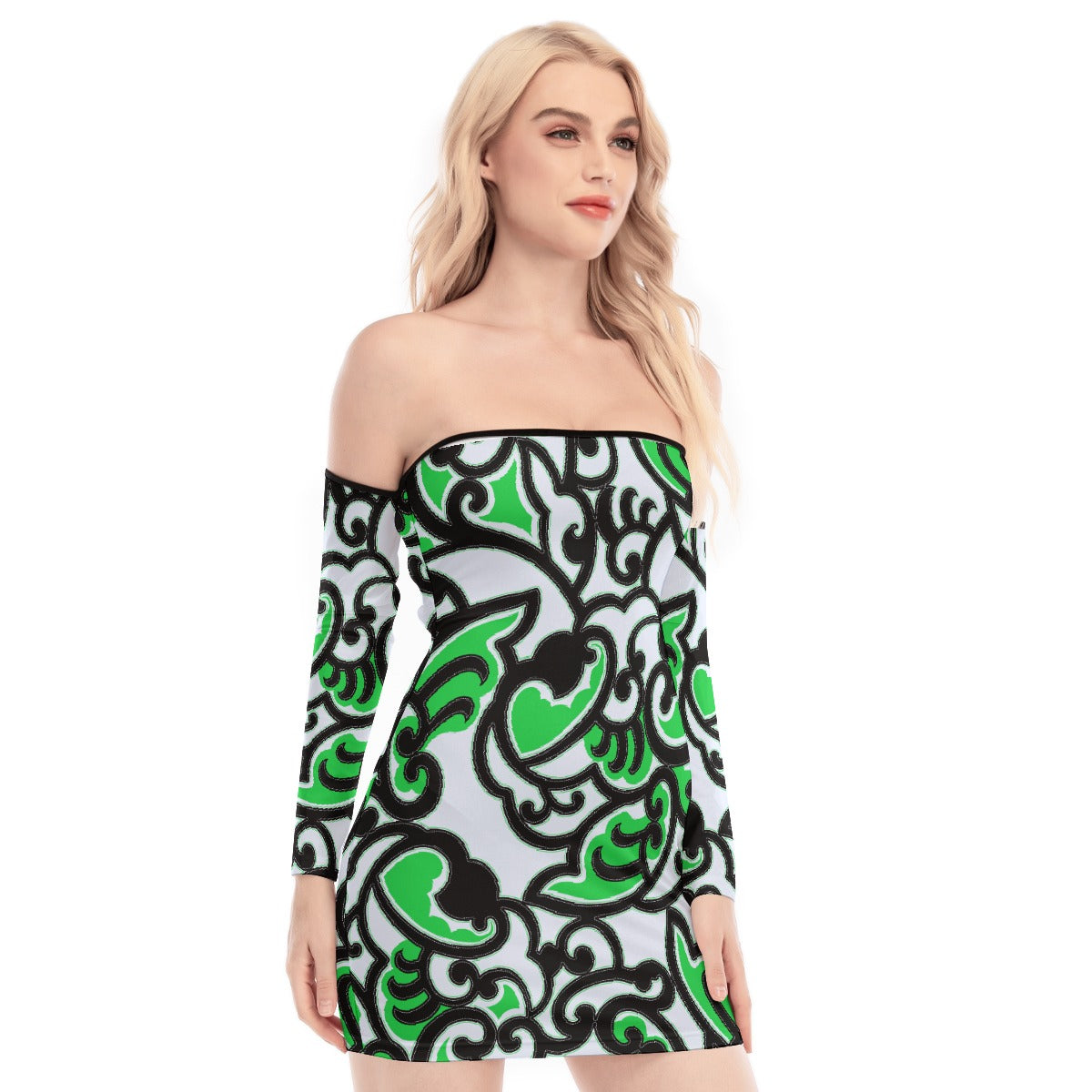 All-Over Print Women's Off-shoulder Back Lace-up Dress