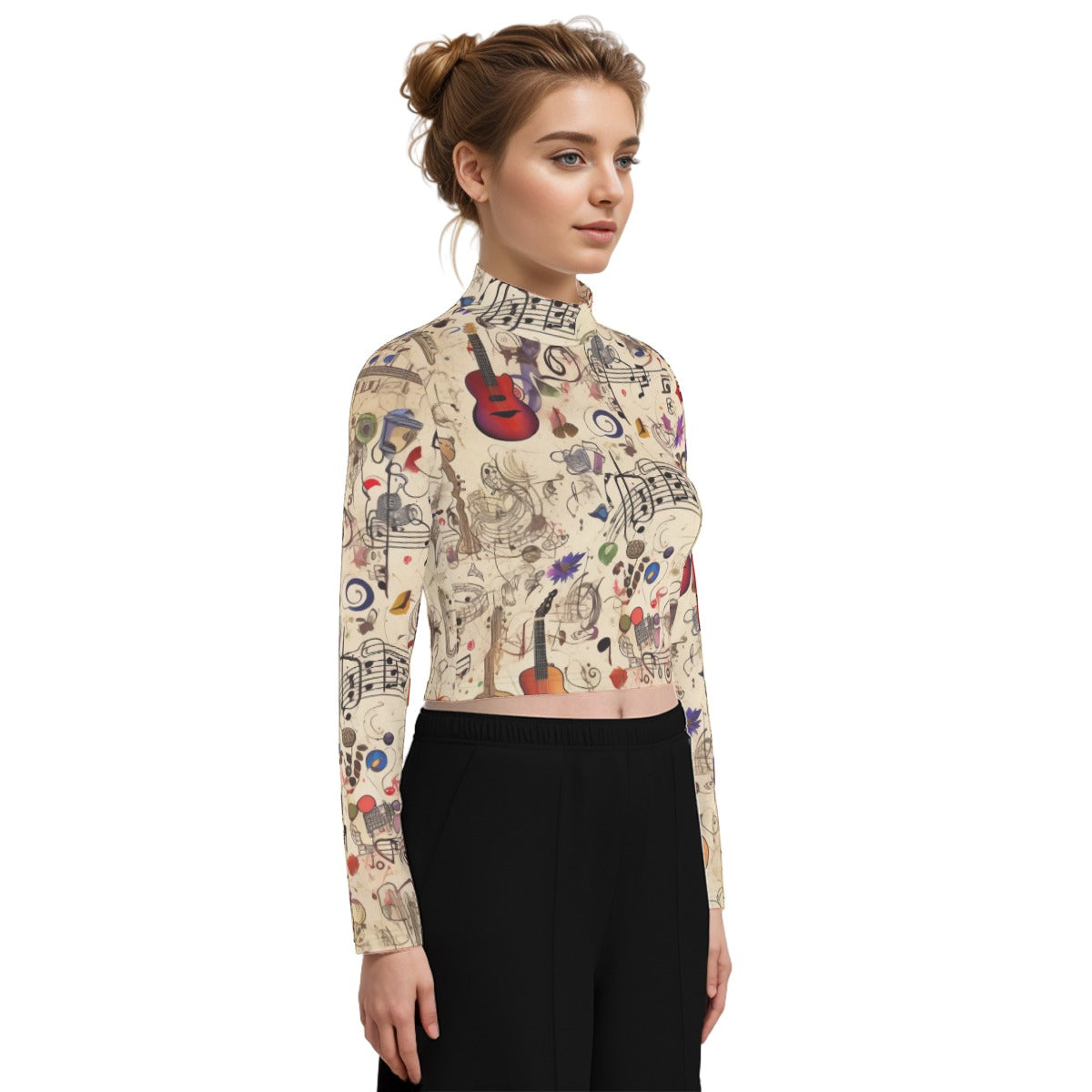 Eco-Friendly All-Over Print Women's Turtleneck T-shirt With Long Sleeve