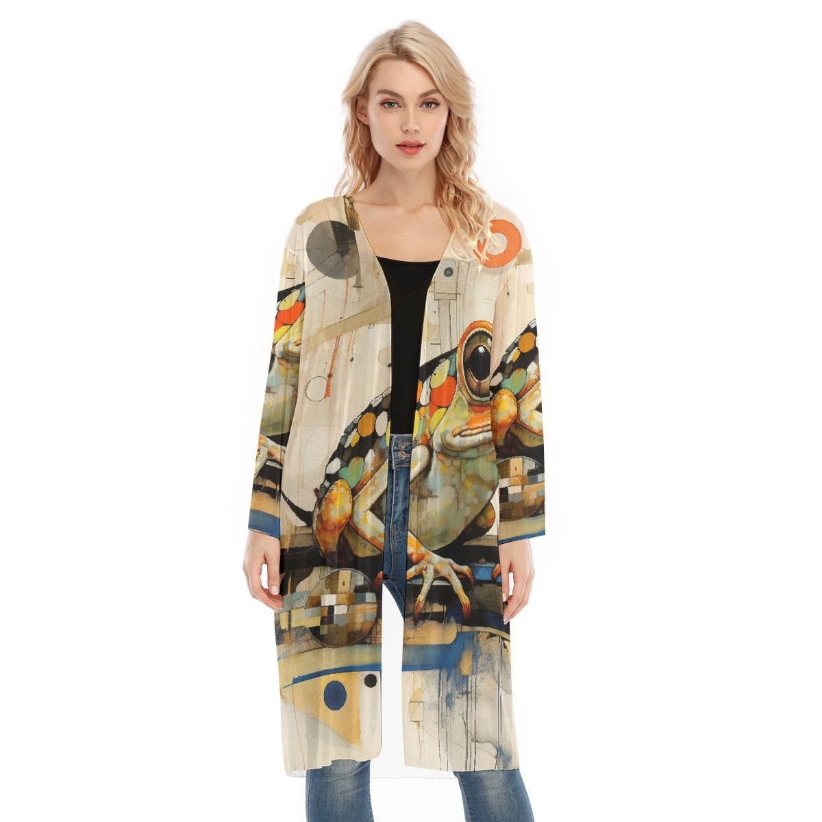 All- Over Print Women's Long Sleeve Mesh Cardigan