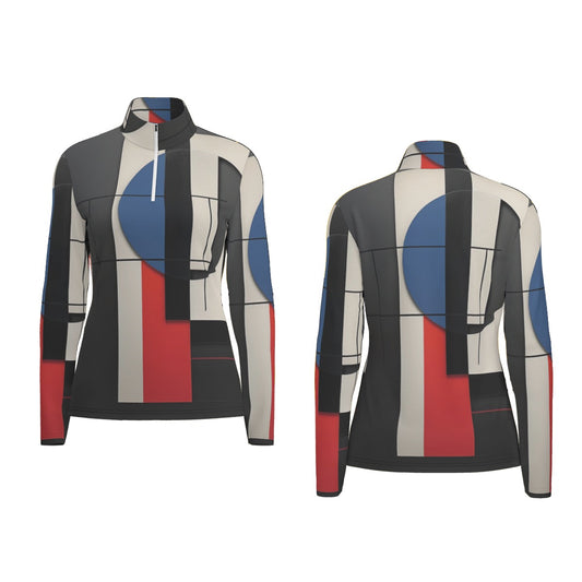 All-Over Print Women's Sports Collar Jersey With Long Sleeve