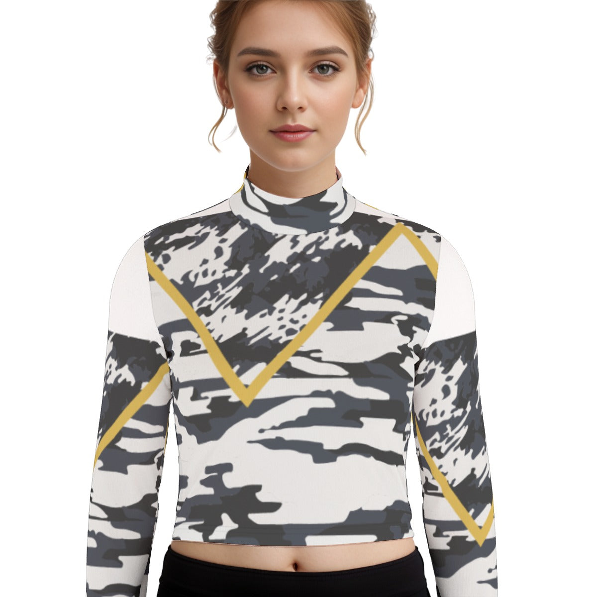 Eco-Friendly All-Over Print Women's Turtleneck T-shirt With Long Sleeve