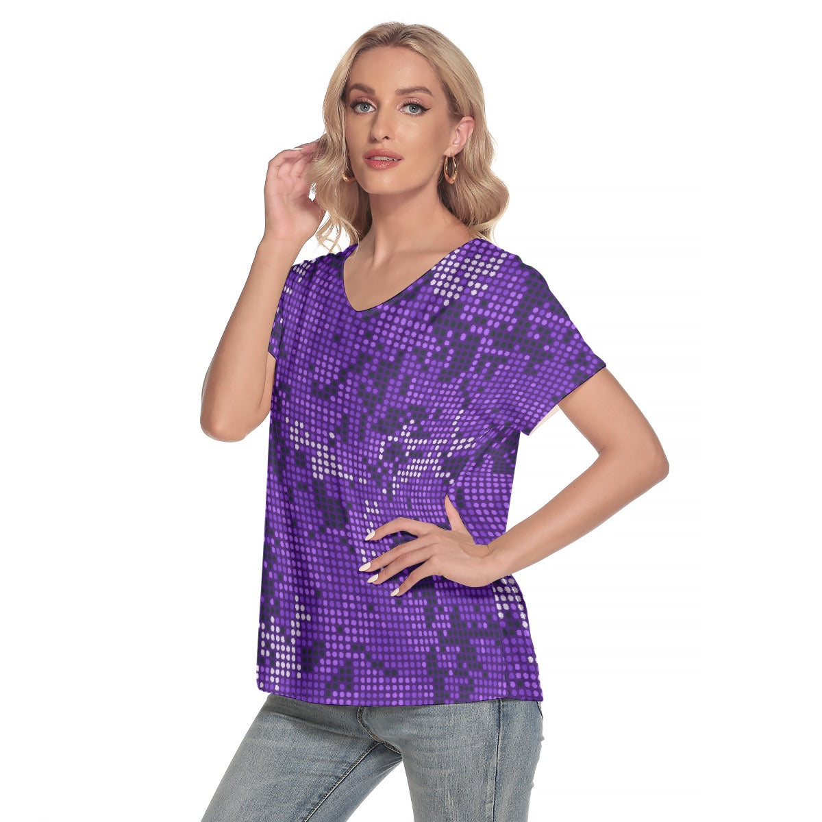 All-Over Print Women's Loose V-neck Short Sleeve T-shirt