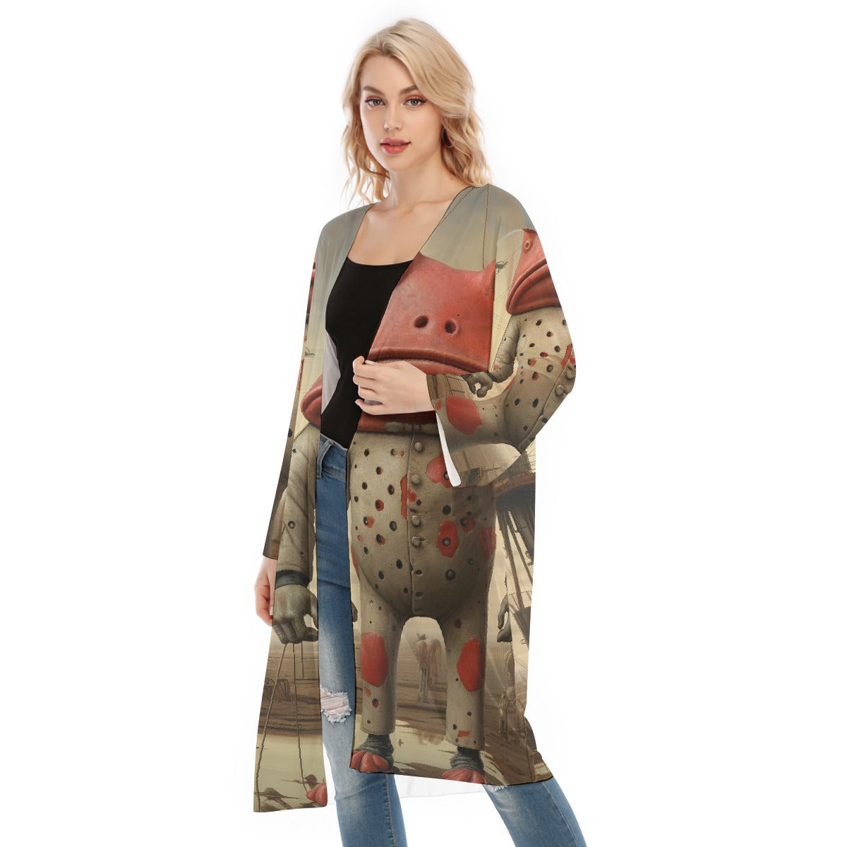 All- Over Print Women's Long Sleeve Mesh Cardigan