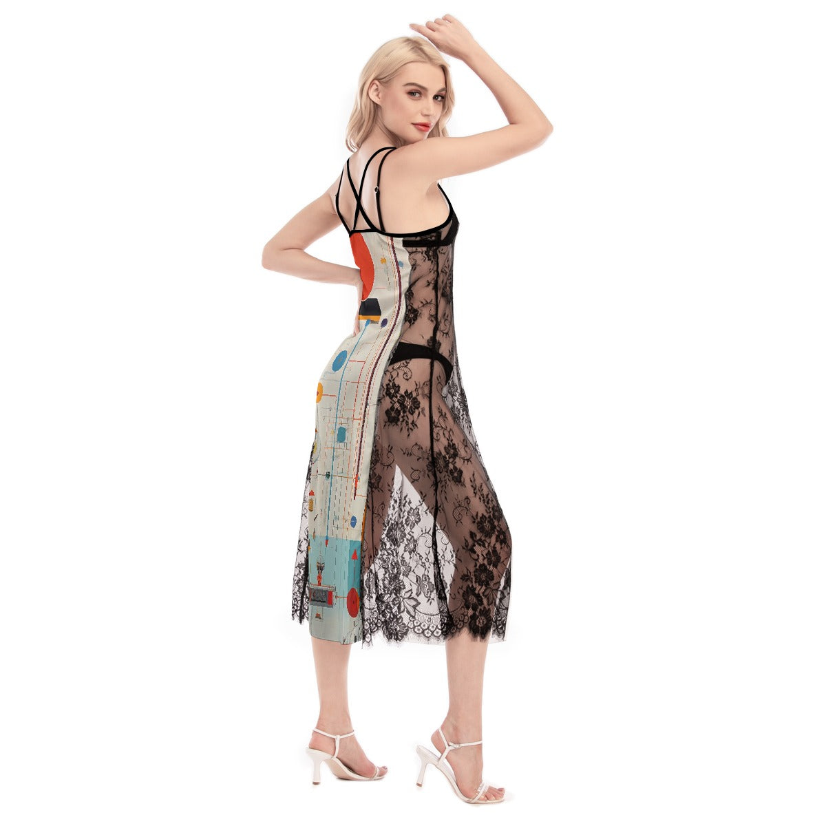 All-Over Print Women's Lace Cami Cross Back Dress