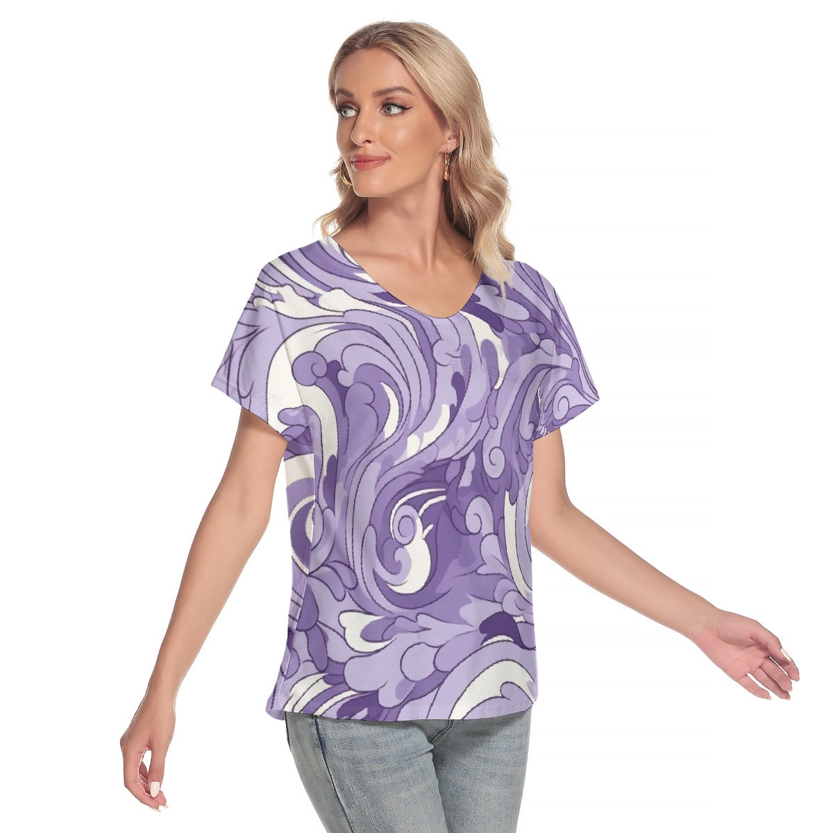 All-Over Print Women's Loose V-neck Short Sleeve T-shirt