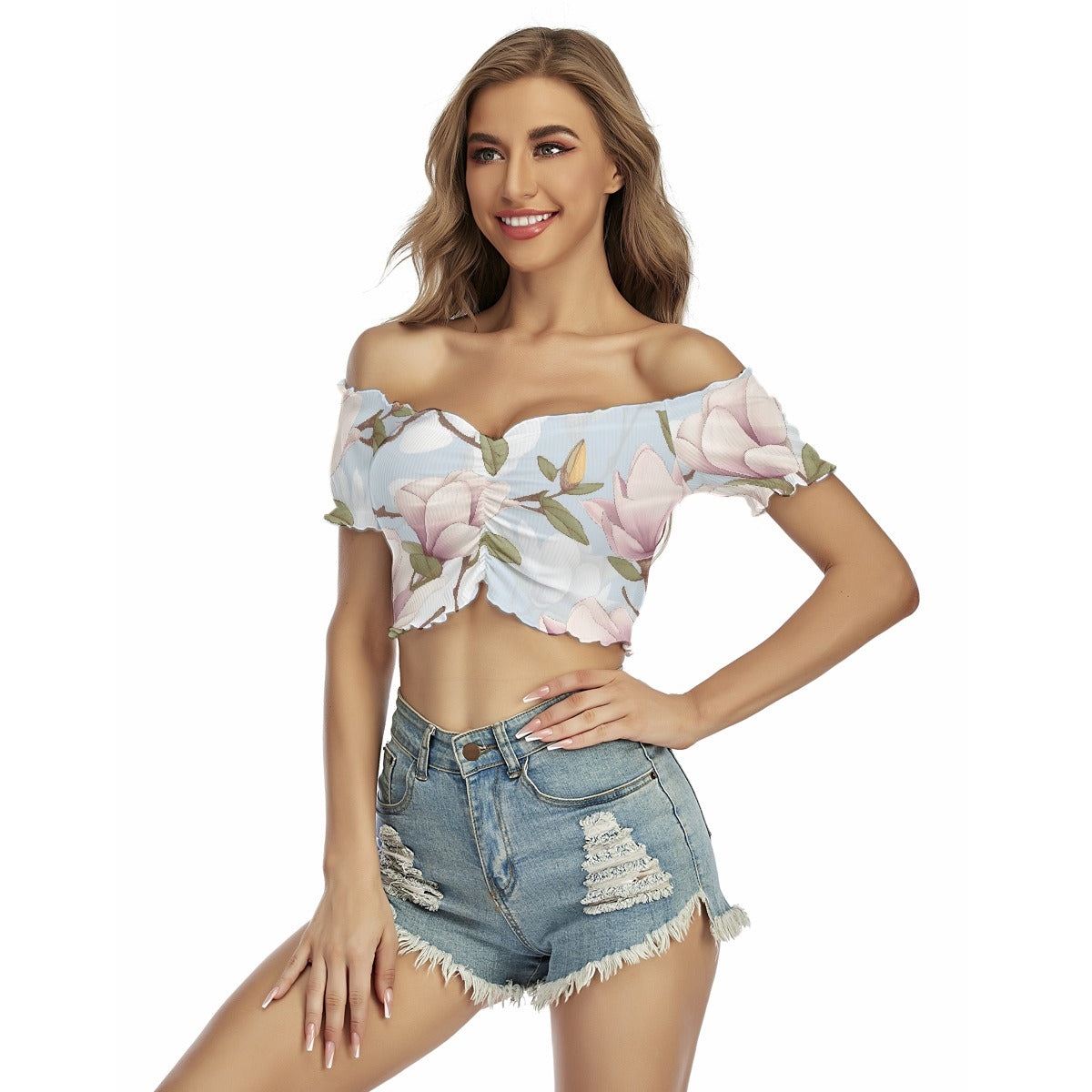 All-Over Print Women's One-shoulder Off-the-navel Short Sleeve T-shirt