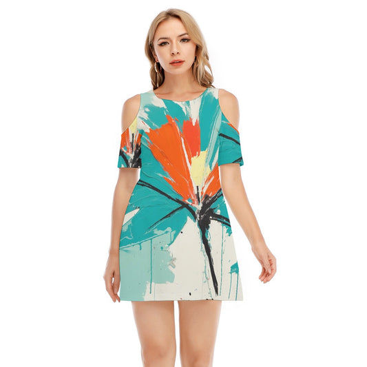 All-Over Print Women's Cold Shoulder Dress | 190GSM Cotton