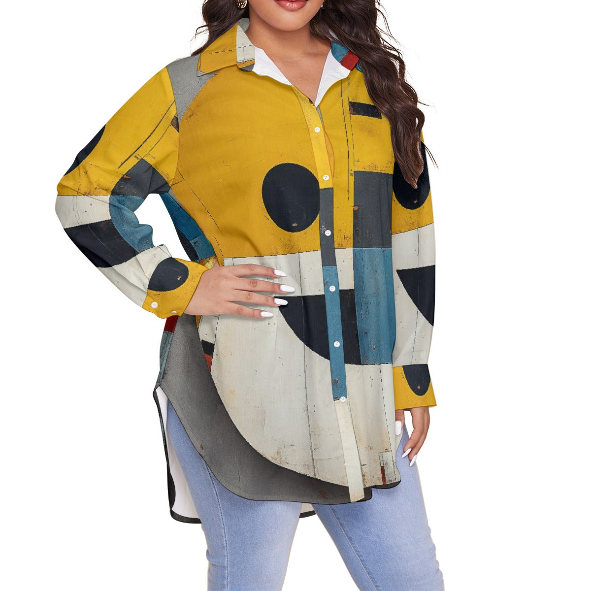 All-Over Print Women's Shirt With Long Sleeve(Plus Size)