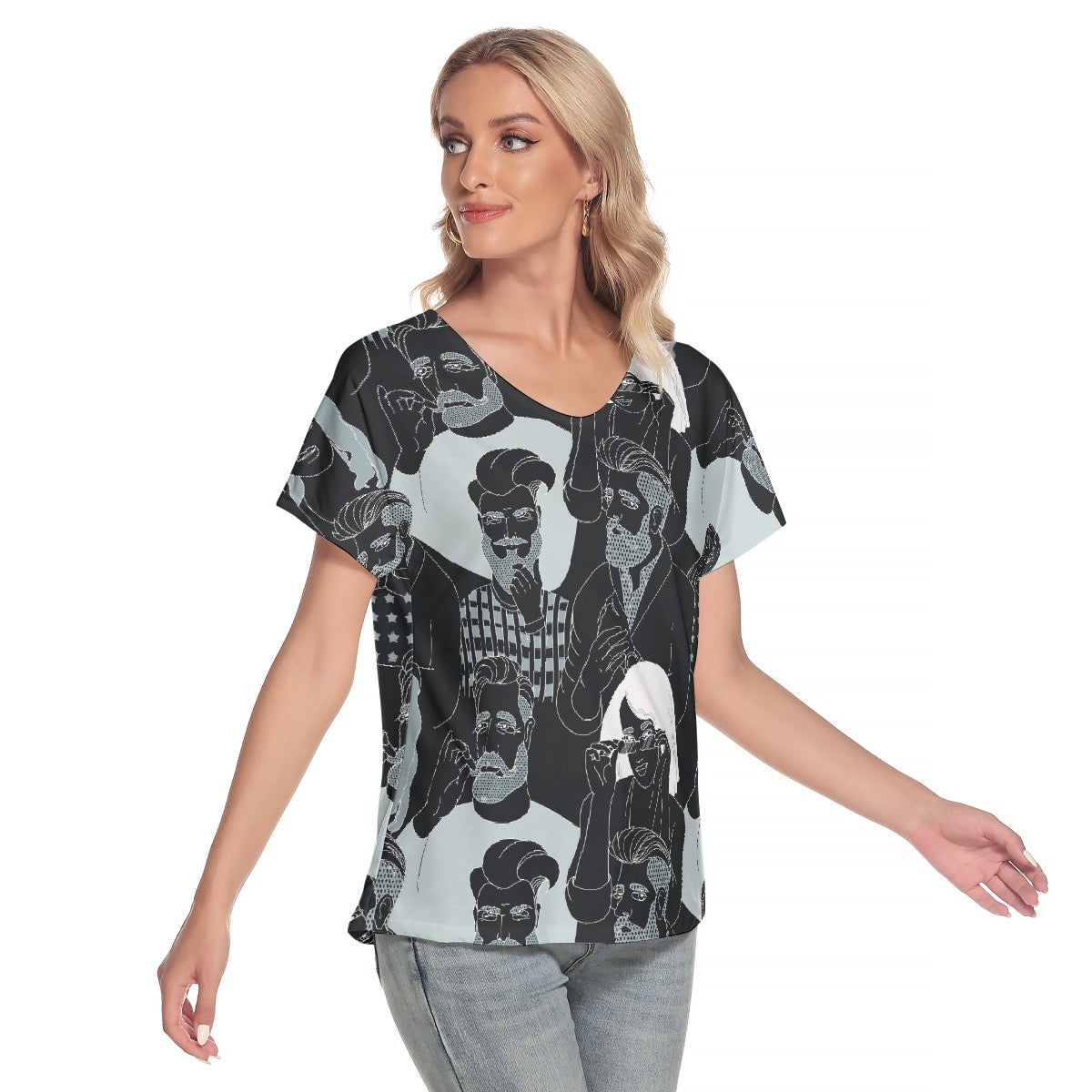 All-Over Print Women's Loose V-neck Short Sleeve T-shirt