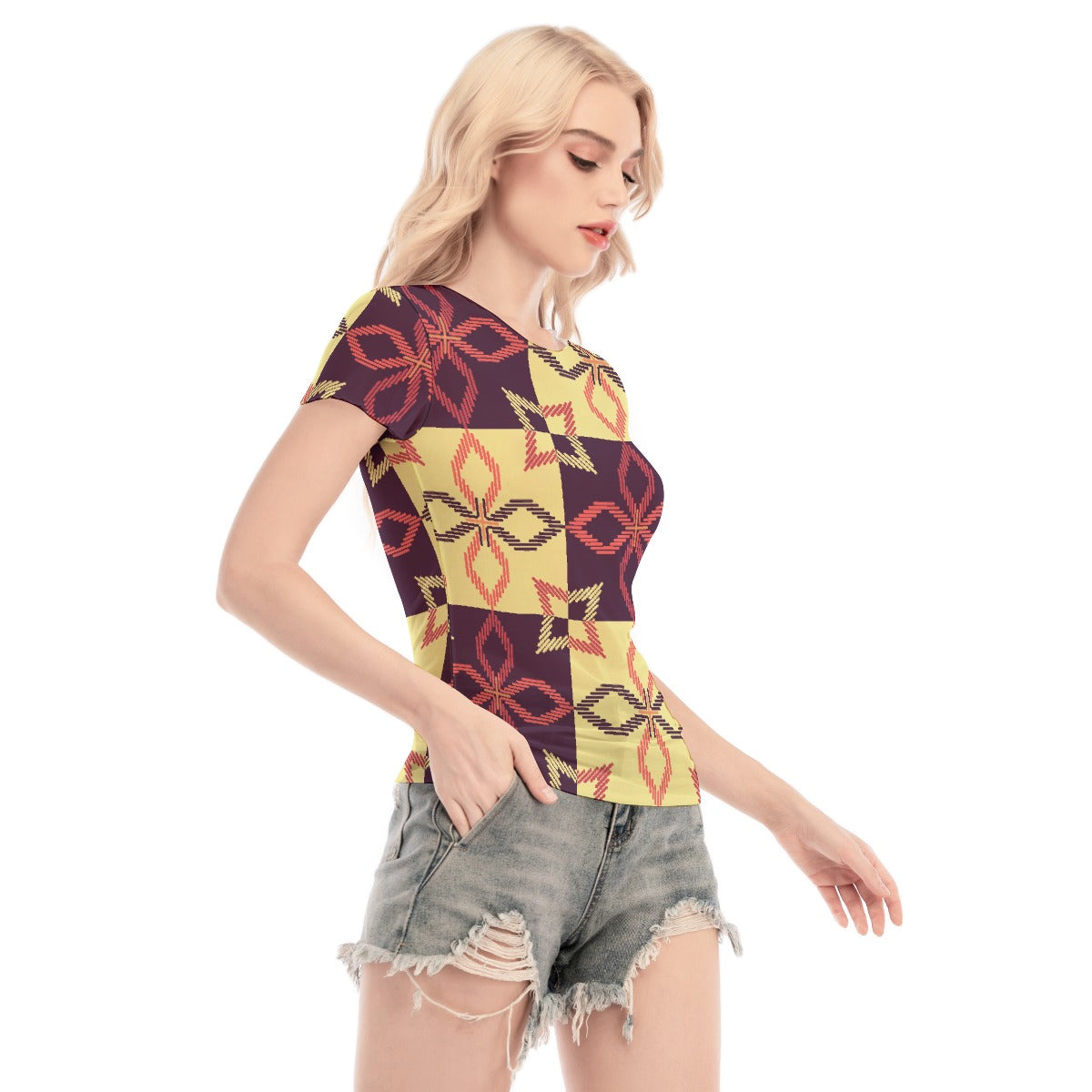 All-Over Print Women's Short Sleeve Mesh Blouse