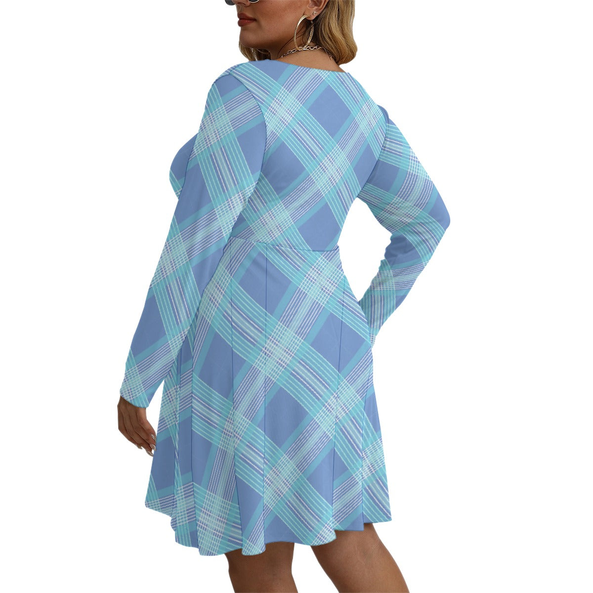 All-Over Print Women's V-neck Long Sleeve Dress(Plus Size)