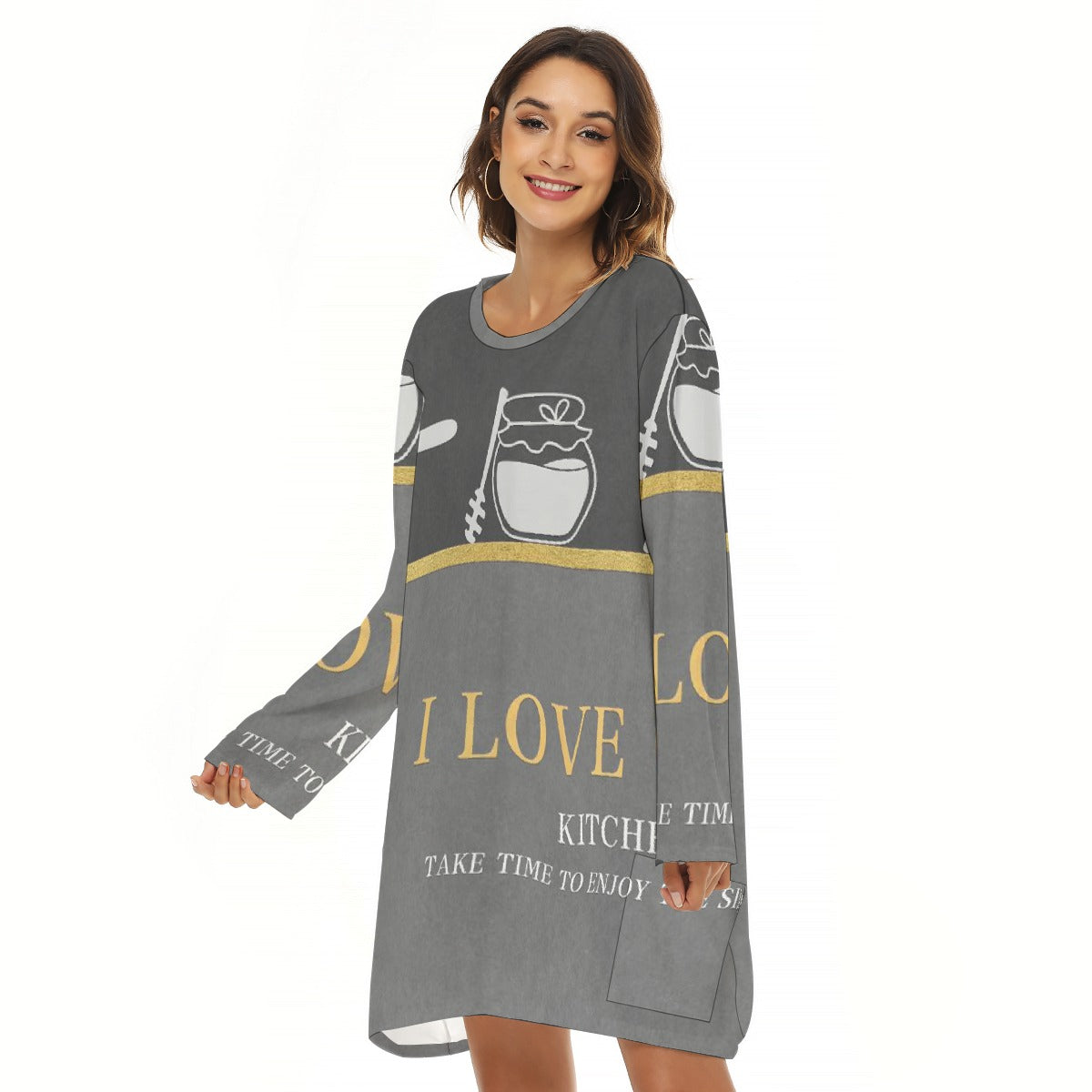 All-Over Print  Women's Loose Crew Neck Dress