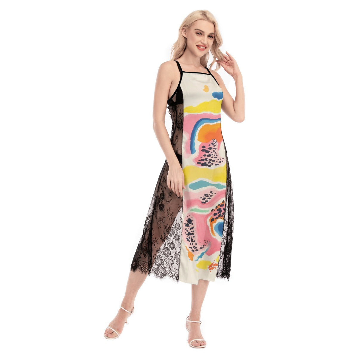 All-Over Print Women's Lace Cami Cross Back Dress