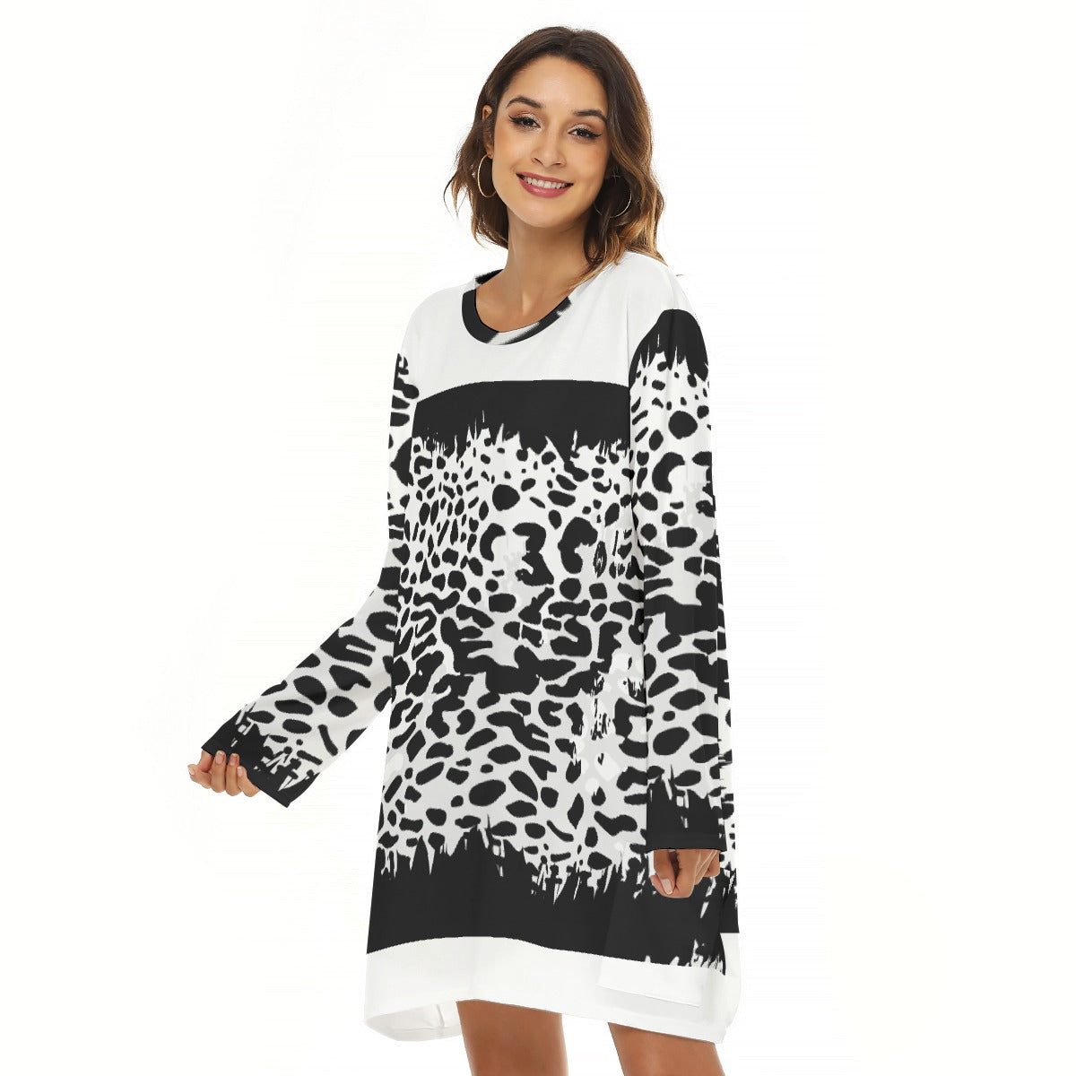 All-Over Print  Women's Loose Crew Neck Dress