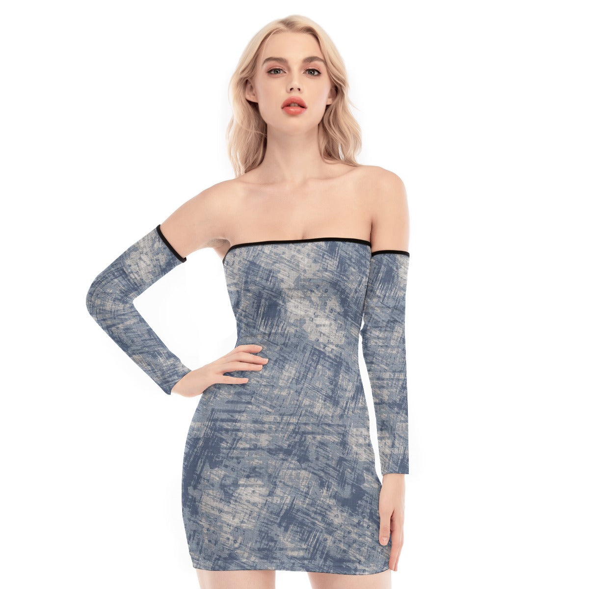 All-Over Print Women's Off-shoulder Back Lace-up Dress