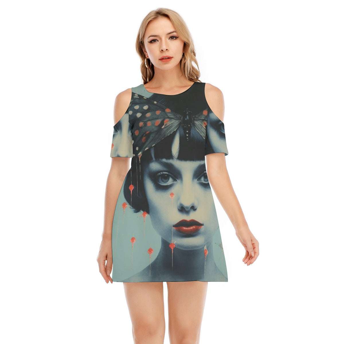 All-Over Print Women's Cold Shoulder Dress | 190GSM Cotton