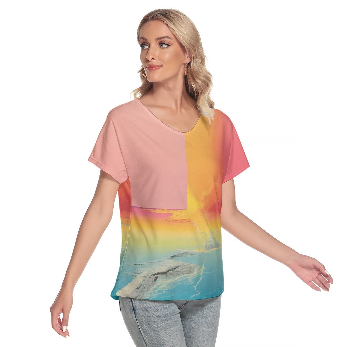 All-Over Print Women's Loose V-neck Short Sleeve T-shirt